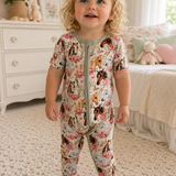 Horses in the Meadow - Footless Short Sleeve Bamboo Romper