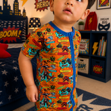 Superhero Adventure Boys - Footless Short Sleeve Bamboo Romper